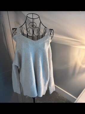 All Saints Off-Shoulder Ribbed Sweater - Light Gray
